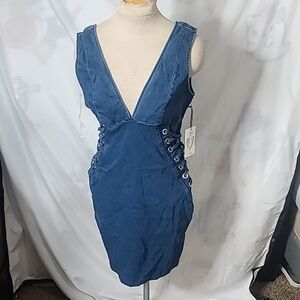 IRIS Blue Sleeveless Dress with Lace-Up Sides